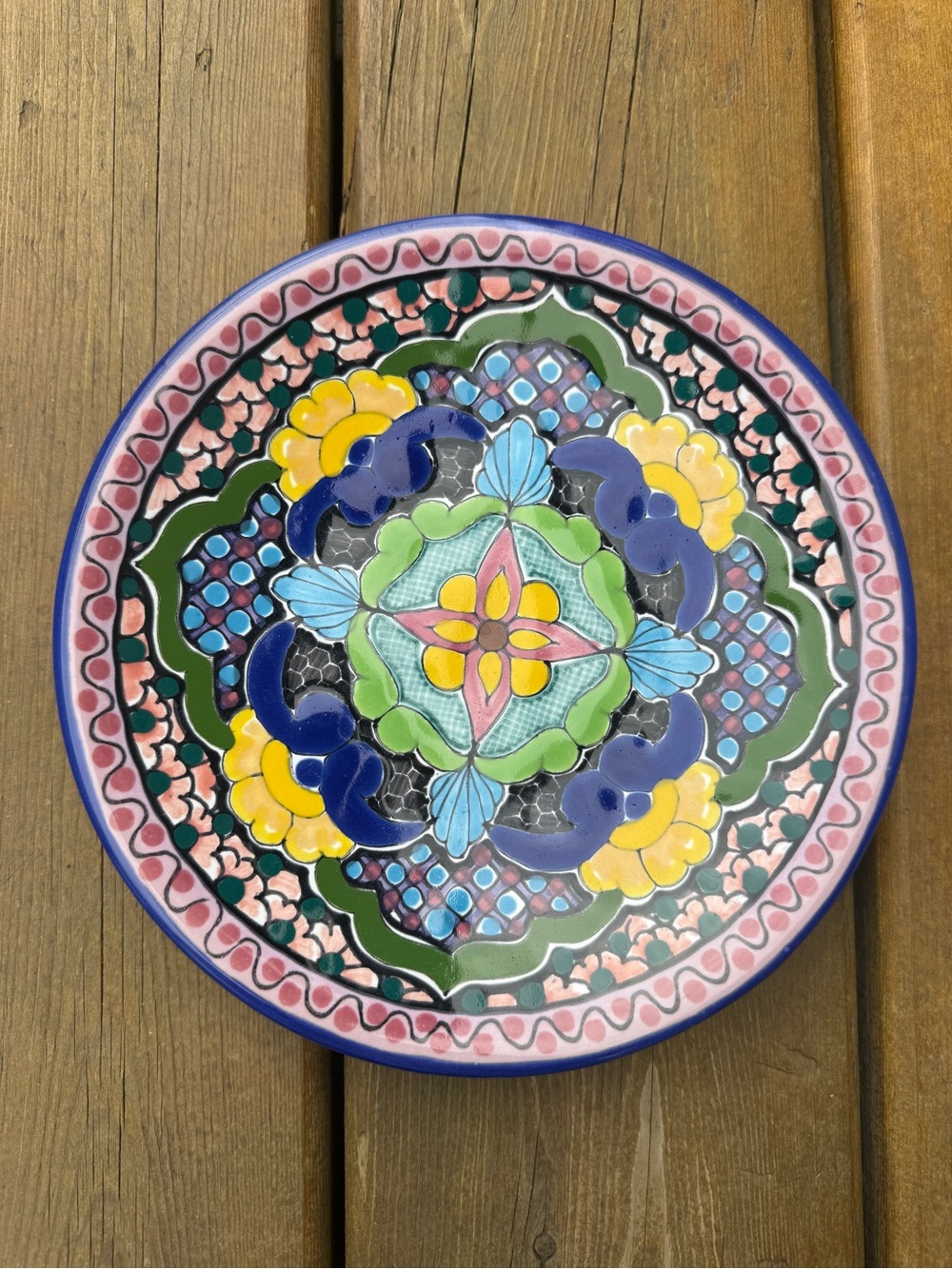 Mexican Round Colorful Floral Hand Painted Plate Wall Hang Decor